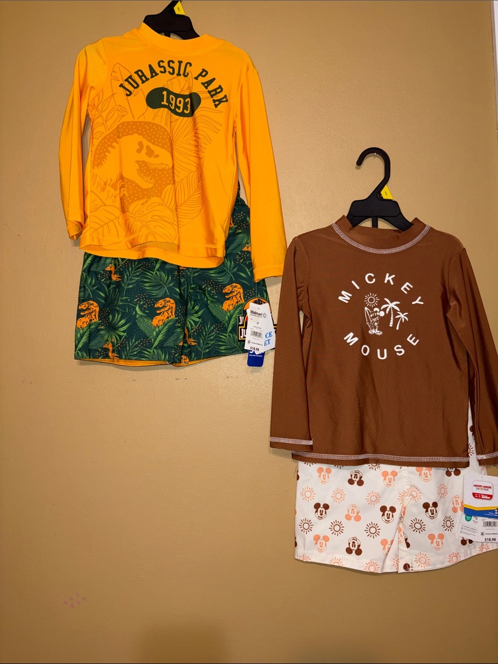 NWT Boys 3T 2 pc Swim Suit Set Quick Drying UPF 50 Dinosaur and Mickey Lot 2
